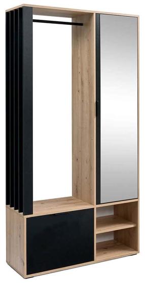 Prieškambario spinta Milo, ąžuolo sp./juoda sp., 100 cm x 33 cm x 189 cm