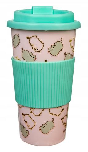 Kelioninis puodelis Pusheen PUSH9800, plastikas, 10 cm, 0.45 l, Ø 0.45 cm, žalia sp./rožinė sp.