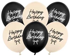 Balionų rinkinys ovalūs PartyDeco Strong Happy Birthday, juoda sp./rusva sp., 6 vnt.