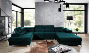 Kampinė sofa Eduardo Kronos 04, tamsiai žalia sp., kairinė, 202 x 345 cm x 90 cm