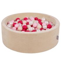 Baseinas su kamuoliukais KiddyMoon Velvet ball pit Round 300 Balls, 90 cm x 90 cm, 300 vnt, balta sp./raudona sp.