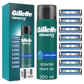 Skūšanās komplekts vīriešiem Gillette Mach 3, 8 Blades + Shave Gel, 200 ml