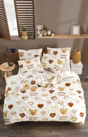 Gultas veļas komplekts Mijolnir Teddy Bear Heart 670TBH2231, balta krās./rozā krās./brūngans krās., 50 x 70 cm, 200 x 220 cm, 4 d.