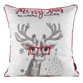 Kalėdinis dekoratyvinės pagalvėlės užvalkalas PSWA-304, balta/raudona/pilka, 45 cm x 45 cm