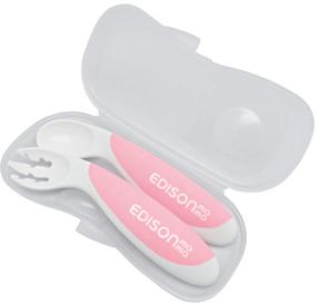 Stalo įrankiai Edison Mama Begginer Set Fork & Spoon, 9 mėn., polipropilenas (pp)/termoplastinė guma (tpe), balta sp./rožinė sp.