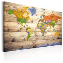 Kamštinė reprodukcija Artgeist Map On Wood: Colourful Travels Pinnwand666, 90 cm x 60 cm