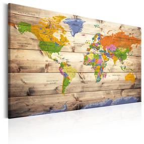 Kamštinė reprodukcija Artgeist Map On Wood: Colourful Travels Pinnwand666, 90 cm x 60 cm