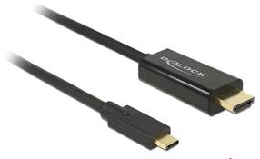 Vads Delock USB / HDMI USB C male, HDMI-A 19 pin male, 1 m, melna krās.