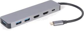 Adapteris Gembird A-CM-COMBO3-03 USB-C Male (vyriška), 3xUSB 3.0/2xHDMI/PD Female (moteriška), 0.15 m, pilka sp.