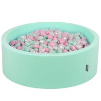 Baseinas su kamuoliukais KiddyMoon Round Ball Pit Round 300 Stars, 90 cm x 90 cm, 300 vnt, balta sp./žalia sp.