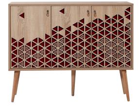 Spintelė Kalune Design Mega 122, raudona sp./sonoma ąžuolo sp., 36 cm x 120 cm x 90 cm