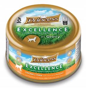 Mitrā kaķu barība Princess Excellence, vistas gaļa/tunzivis/ķirbis, 0.070 kg