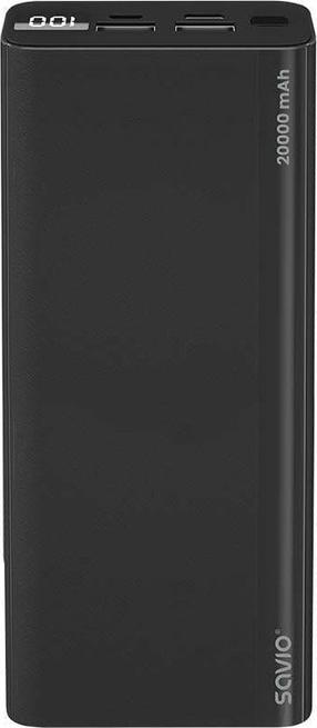 Lādētājs-akumulators (Power bank) Savio Savio, 20000 mAh, melna krās.