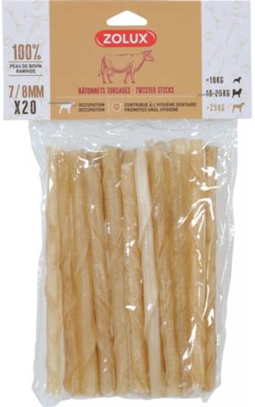 Skanėstas šunims Zolux Twisted Stick, karvės oda, 0.1 kg, 20 vnt.
