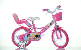 Vaikiškas dviratukas su papildomais ratukais, vaikų Dino Bikes Princess, rožinė sp., 14"
