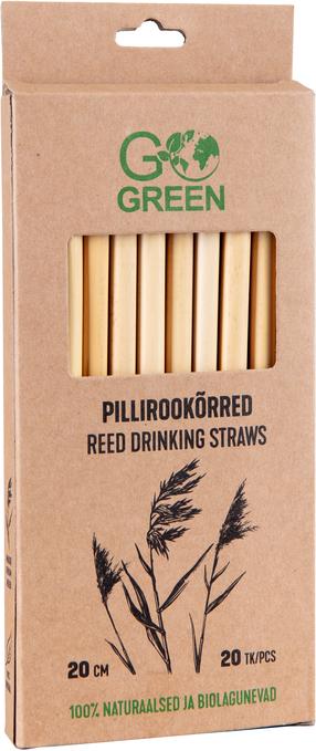 Daugkartinio naudojimo šiaudeliai GoGreen Reed Drinking Straws, 20 cm, nendrių pluoštas, ruda sp., 20 vnt.