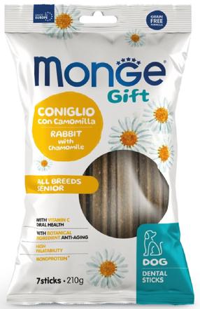 Skanėstas šunims Monge Gift Dental Sticks All Breeds Rabbit With Chamomile, triušiena, 0.21 kg