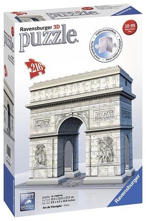 3D dėlionė Ravensburger Arc de Triomphe 125142, 21.5 cm x 11.5 cm, 216 vnt., balta sp.