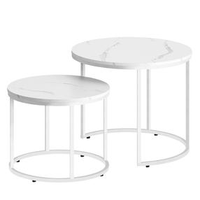 2 lygių kavos staliukas, balta sp., 43 - 53 cm x 43 cm x 35 - 45 cm