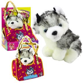 Mīkstā rotaļlieta, ar somu suns Lean Toys Happy Family Husky, balta krās./rozā krās./pelēka krās., 25 cm