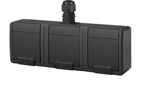 Тройная розетка Elektro-Plast Aquant 5046-67, c заземлением, IP65, антрацитовый цв.