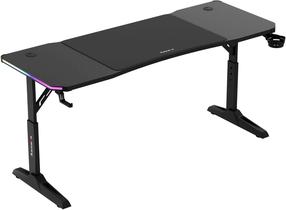 Kompiuterinių žaidimų stalas reguliuojamo aukščio Huzaro Hero 4.6 RGB, 160 cm x 60 cm, 56 - 79 cm, juoda sp.