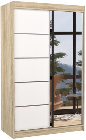 Riidekapp ADRK Nicea, valge v./sonoma tamm v., 120 cm x 58 cm x 200 cm, peegliga