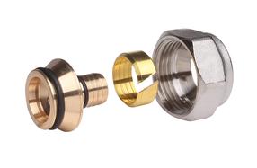 Eurokonus jungtis Danfoss, 3/4 colio - Vidinis sriegis/20 mm - Suveržiamas, žalvaris/nikelis