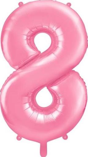 Folijas balons cipars PartyDeco Nr. 8, gaiši rozā krās.