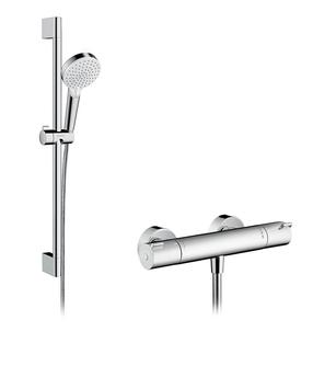 Dušas komplekts ar termostata jaucējkrānu Hansgrohe Crometta 1001 CL, sudraba krās.