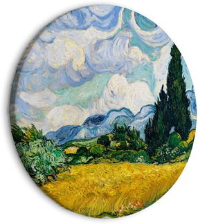 Apvali reprodukcija ant drobės Artgeist Vincent Van Gogh - A Landscape With a Yellow Field of Chrysanthemum and a Cypress Tree, 80 cm x 80 cm