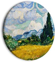 Apvali reprodukcija ant drobės Artgeist Vincent Van Gogh - A Landscape With a Yellow Field of Chrysanthemum and a Cypress Tree, 80 cm x 80 cm