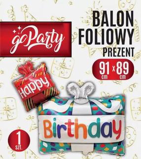 Folinis balionas figūrinis Happy Birthday Present, įvairių spalvų
