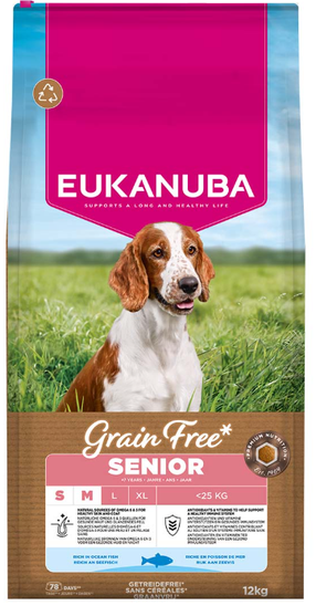 Sausas šunų maistas Eukanuba Senior Small & Medium, žuvis, 12 kg