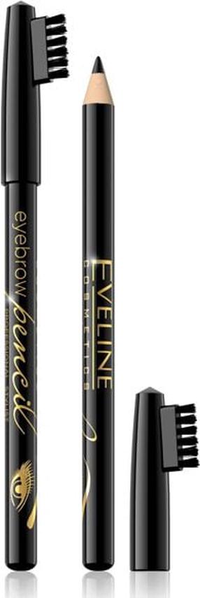 Uzacu zīmulis, ar birsti Eveline Eyebrow Pencil, melna krās.