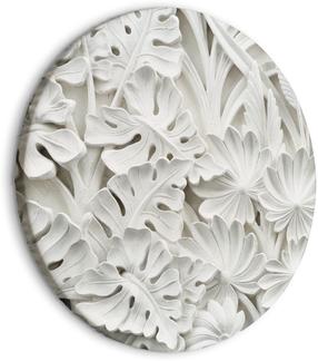 Apvali reprodukcija ant drobės Artgeist Carved Nature - Pattern With White Leaves Made of Stone, 80 cm x 80 cm