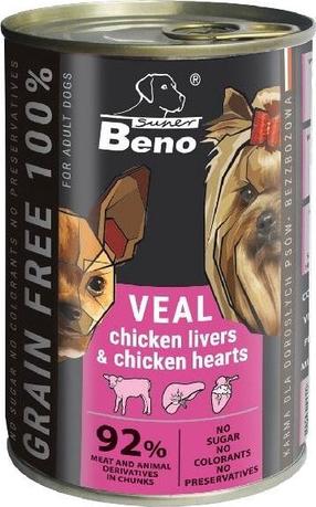 Šlapias šunų maistas Certech Super Beno Veal Chicken livers & Chicken Hearts, 0.415 kg