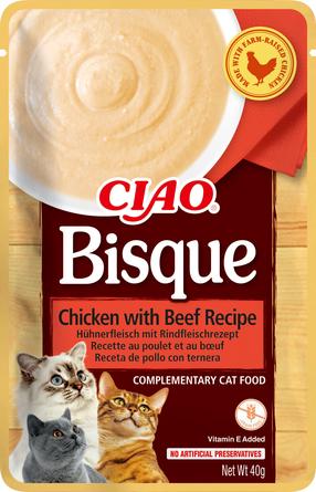 Šlapias kačių maistas Ciao Bisque EU854, jautiena/vištiena, 0.040 kg x 12 vnt.