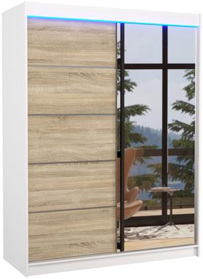 Spinta ADRK Limbo LED, balta sp./sonoma ąžuolo sp., 58 cm x 150 cm x 200 cm, su veidrodžiu