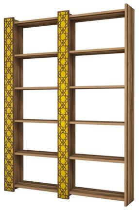 Pastatoma lentyna Kalune Design City 2, geltona sp./riešuto sp., 170 cm x 24.2 cm x 124.6 cm