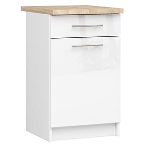 Apatinė virtuvinė spintelė Akord Furniture Factory Oliwia S50 SZ1, balta sp., 46 cm x 50 cm x 85 cm
