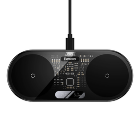 Juhtmevaba induktiivne laadija Baseus Dual Qi, USB Type C, 17 cm, must v., 20 W