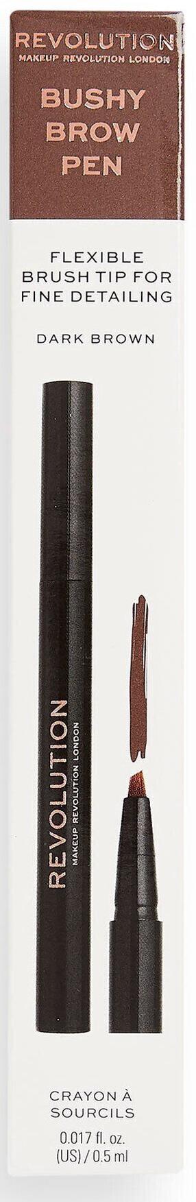 Antakių pieštukas Makeup Revolution London Bushy Brow Pen, 0.5 ml dark brown