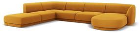 Kampinė sofa Micadoni Home Miley Velvet Panoramic 6 Seats, geltona sp., kairinė, 327 x 245 cm x 74 cm