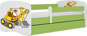 Vaikiška lova Kocot Kids Babydreams Digger, balta sp./žalia sp., 70 x 140 cm, be patalynės dėžės, su čiužiniu