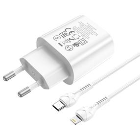 Telefoni laadija Hoco N22 Jetta, Lightning/USB Type-C, 7.8 cm, valge v., 25 W