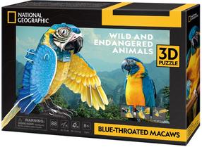 3D puzle National Geographic Wild & Endangered Animals Blue Throated Macaw, 16 cm x 9.3 cm, 88 gab., daudzkrāsaina