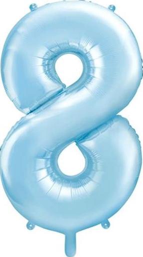 Folijas balons cipars PartyDeco Nr. 8, gaiši zila krās.