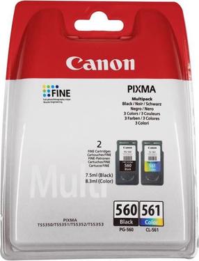 Tintes printera kasetne Canon PG-560/CL-561 Multipack, dzeltens krās./melns krās./fuksīna (magenta) krās., 8.3 ml