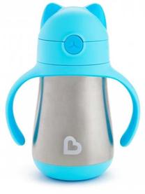Vaikiškas puodelis Munchkin Straw Cup, 237 ml, 18 mėn., nerūdijantysis plienas, mėlyna sp./nerūdijančiojo plieno sp.